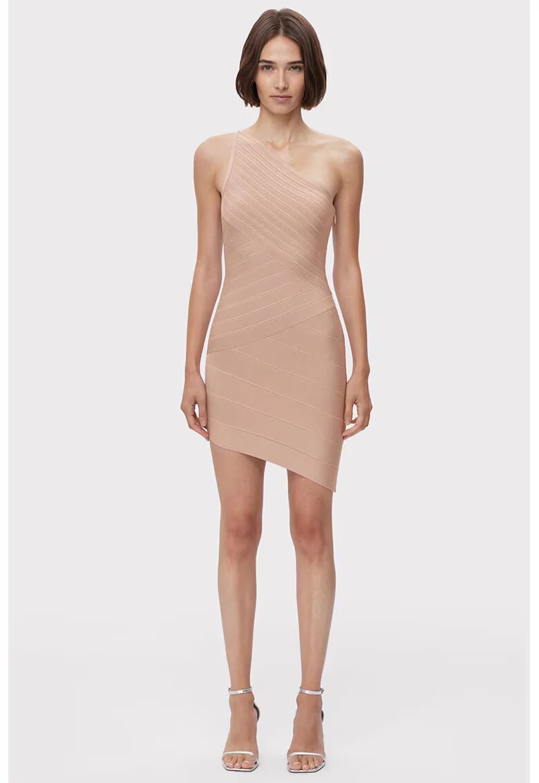 HERVE LEGER Асиметрична мини рокля с едно рамо - Розово