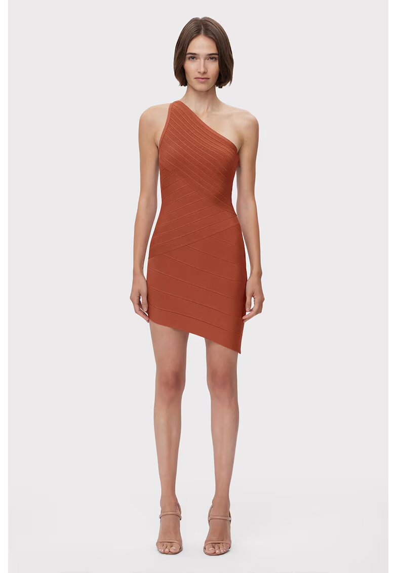 HERVE LEGER Cold-shoulder Mini Asymmetrical Dress - Кафяв