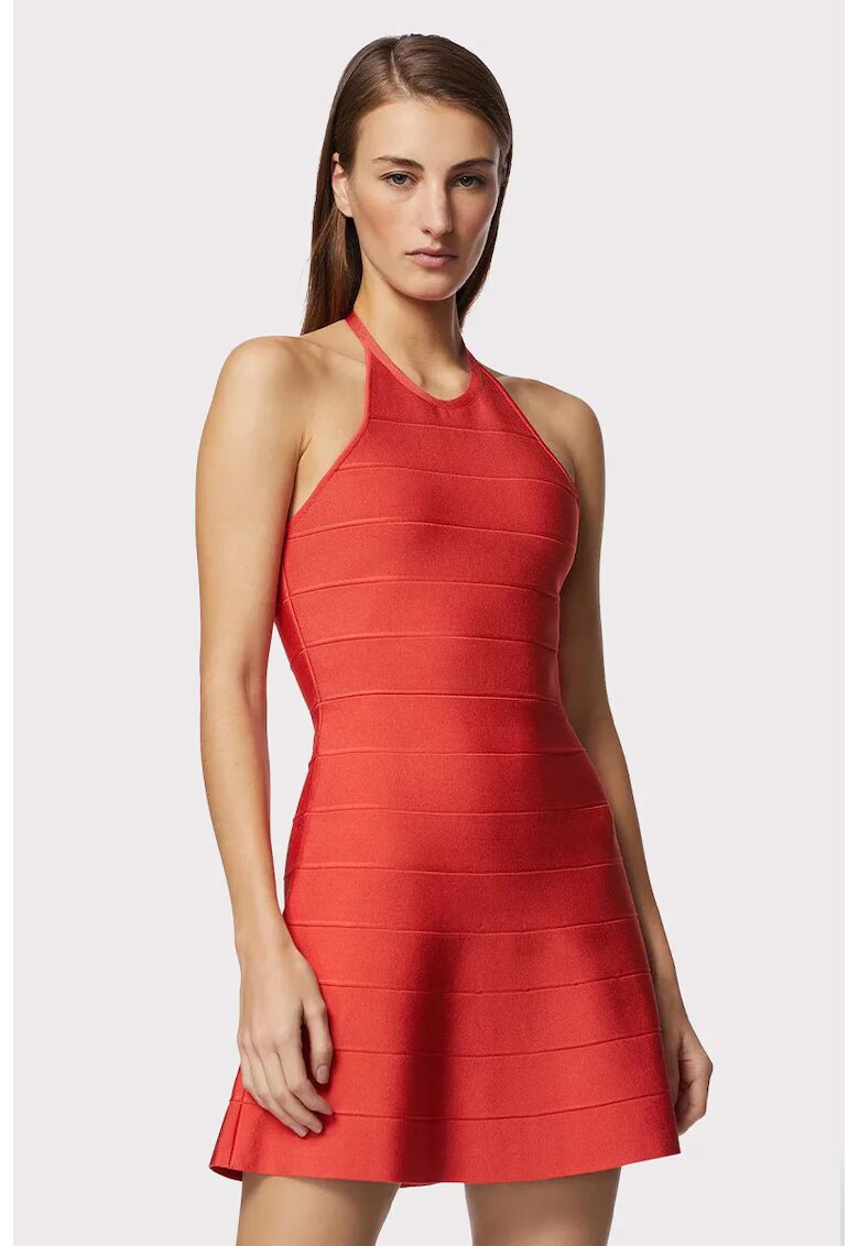 HERVE LEGER Halterneck Mini A-line Dress - Червен