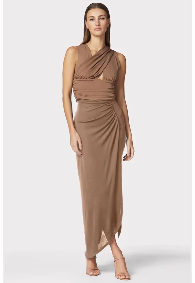 HERVE LEGER Jersey Long Skirt With Drapped Detail & Side Slit - Кафяв