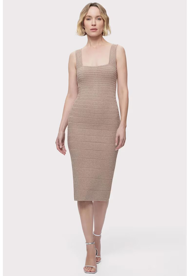 HERVE LEGER Midi Dress With Square Neckline - Крем