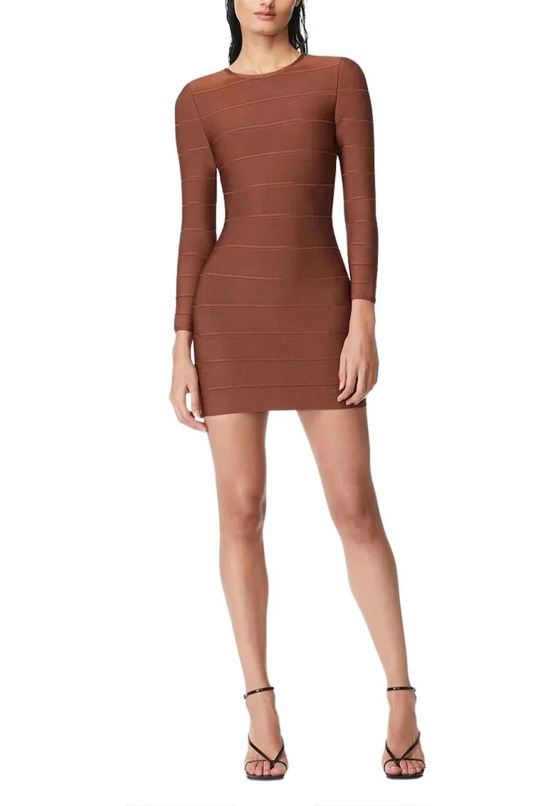 HERVE LEGER Rochie bodycon cu maneca lunga - Кафяв