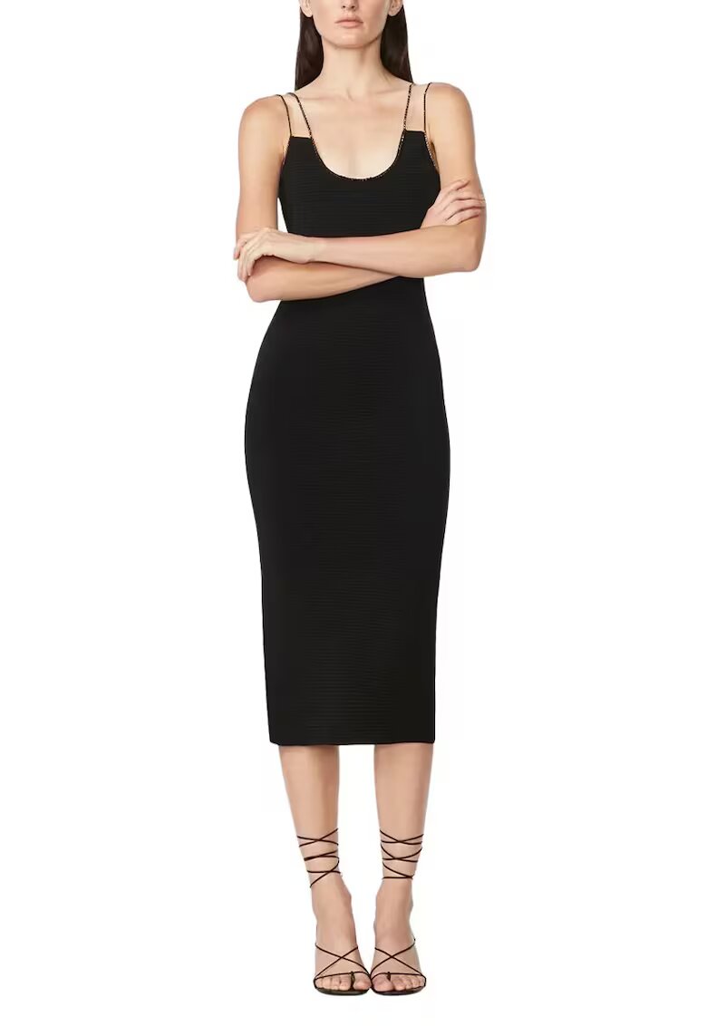 HERVE LEGER Rochie elastica - accesorizata cu bretele din cristale aplicate manual - Черен