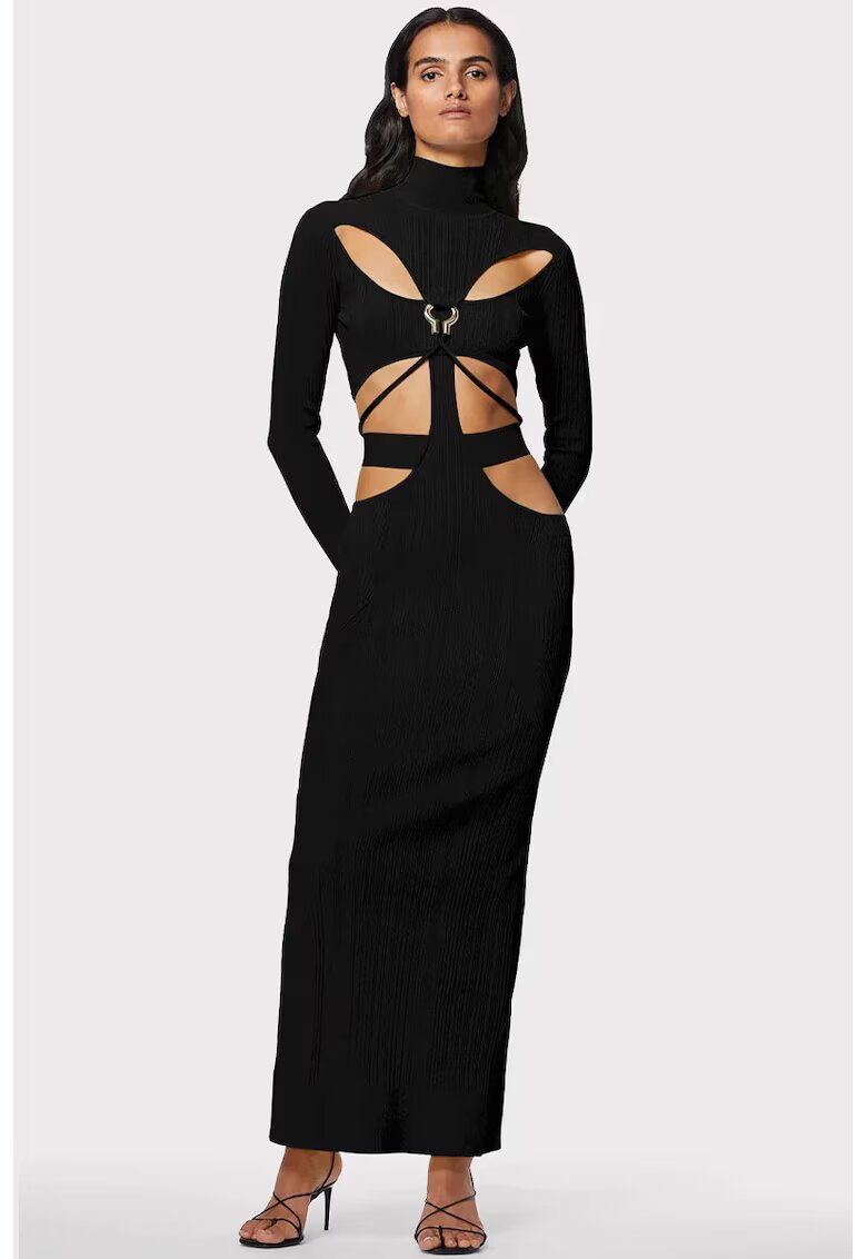 HERVE LEGER Rochie lunga cu guler inalt si cu decupaje - Черен
