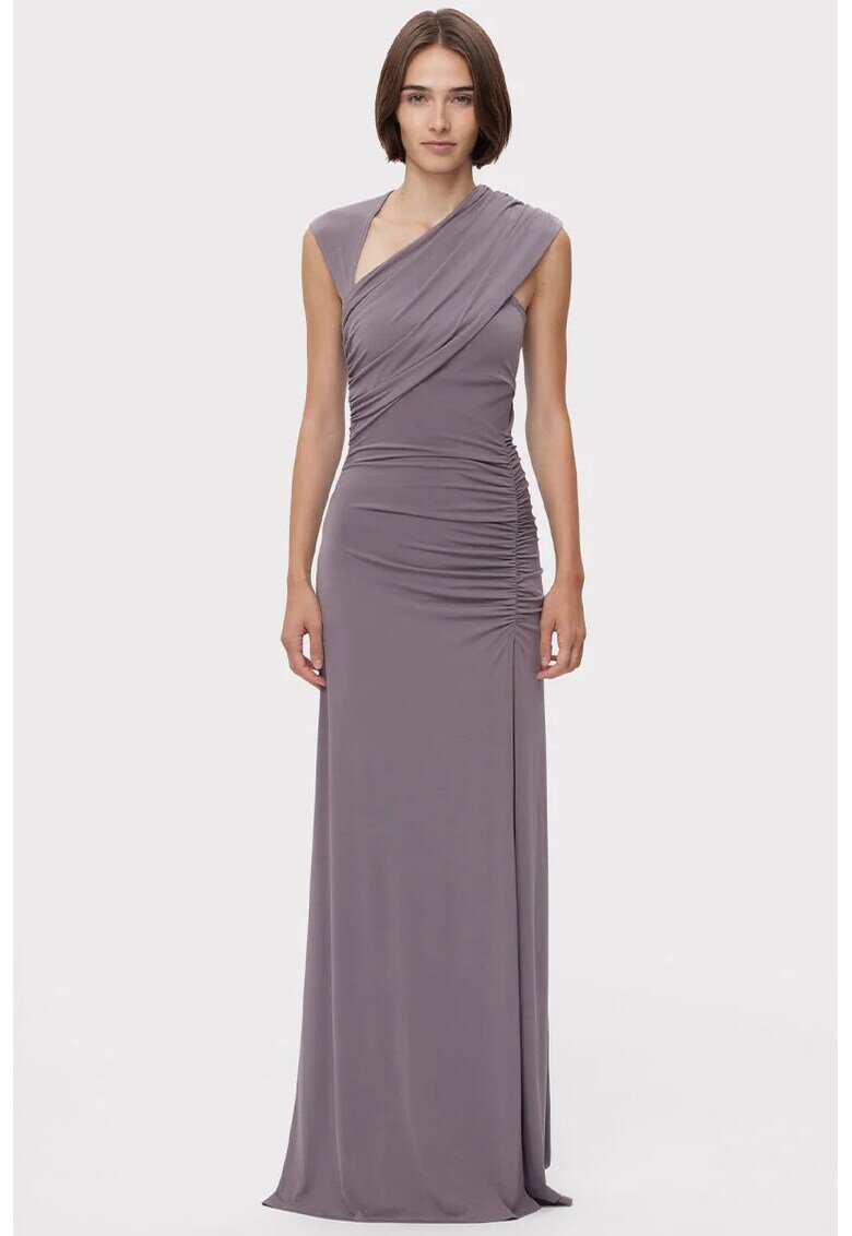 HERVE LEGER Rochie maxi cu decolteu asimetirc si drapaje - Сив