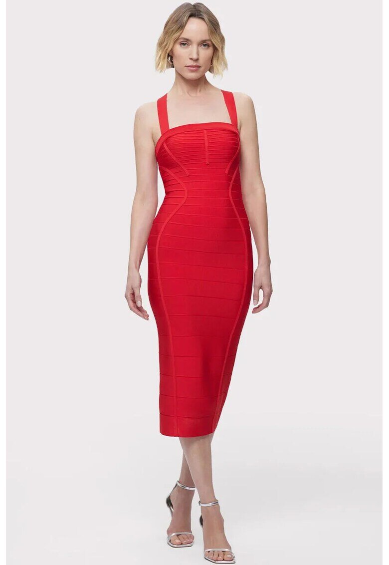 HERVE LEGER Rochie midi cu bretele in X - Червен