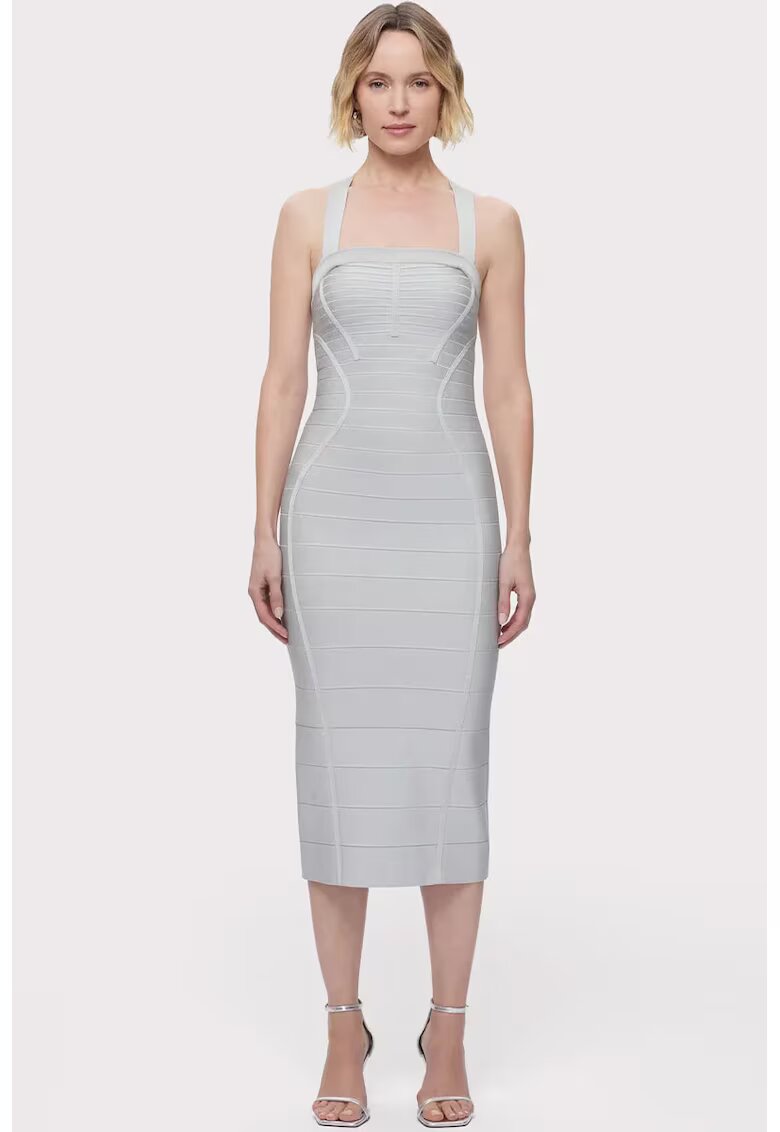 HERVE LEGER Rochie midi cu bretele in X - Сив