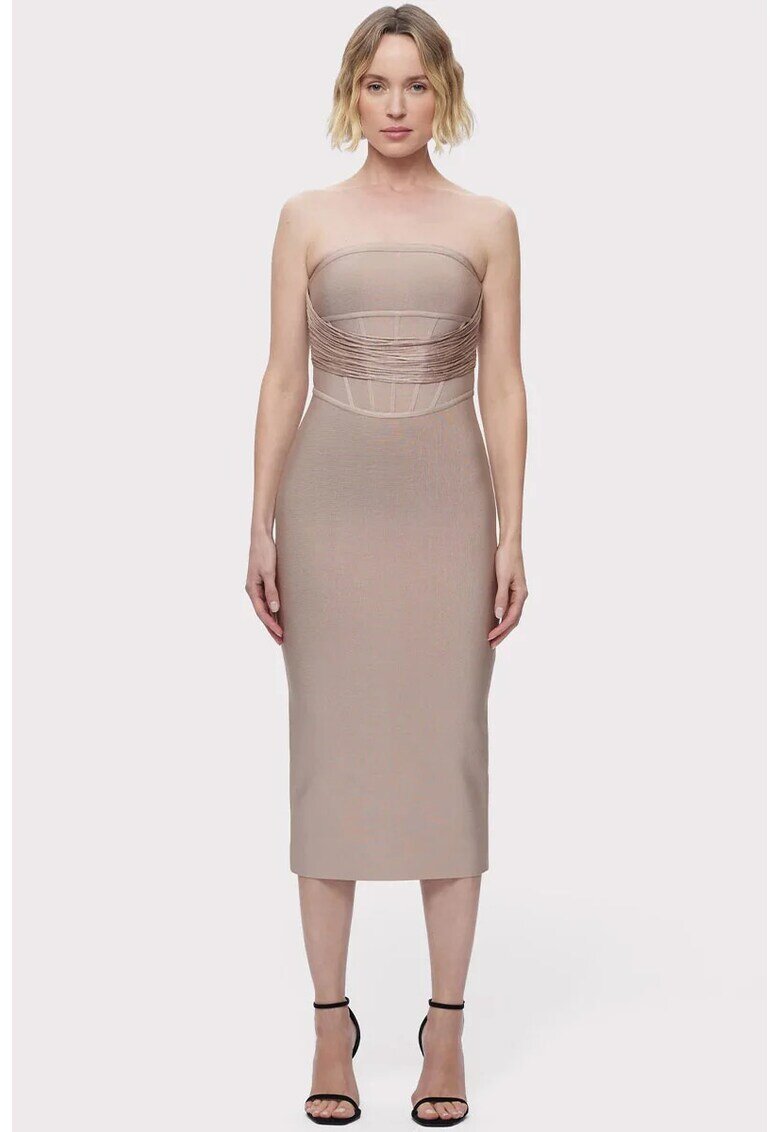 HERVE LEGER Rochie midi cu detalii cu franjuri - Крем