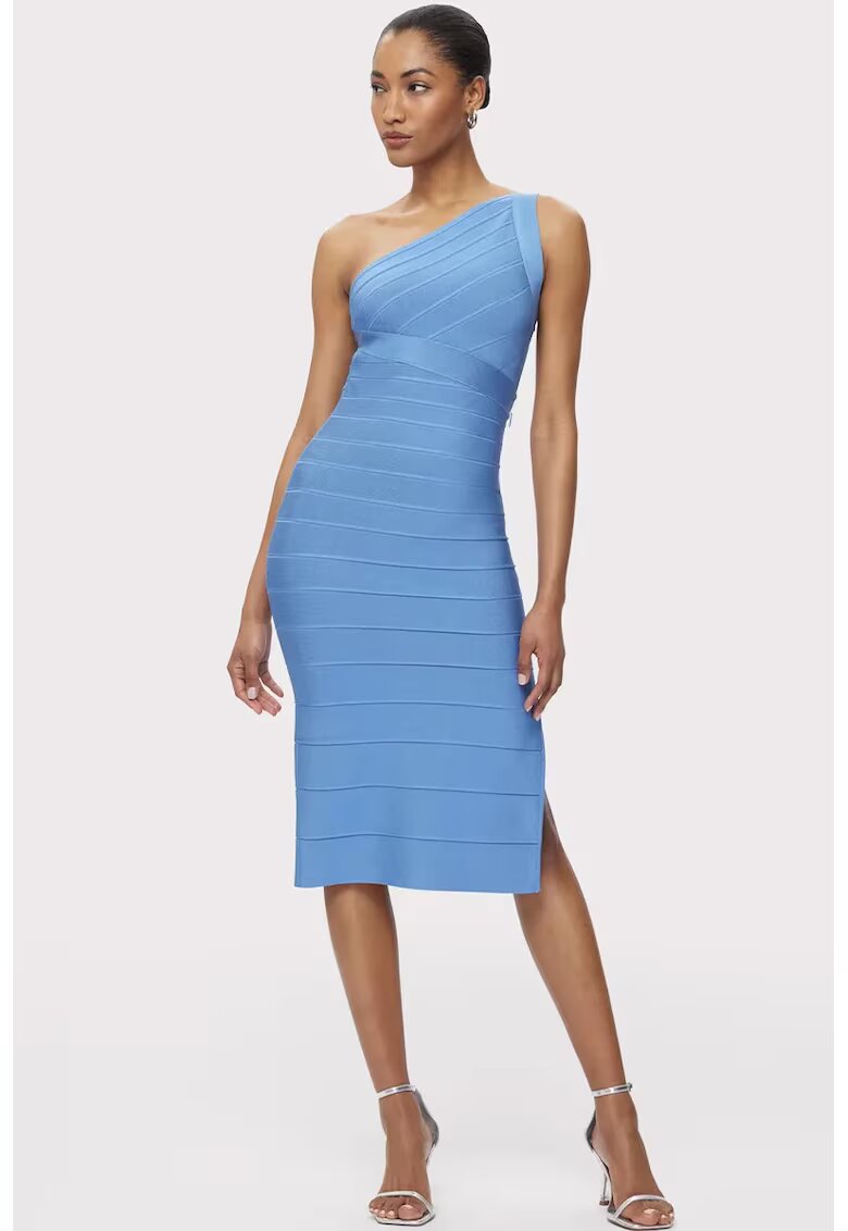HERVE LEGER Rochie midi cu umarul gol si efect de sculptare a siluetei