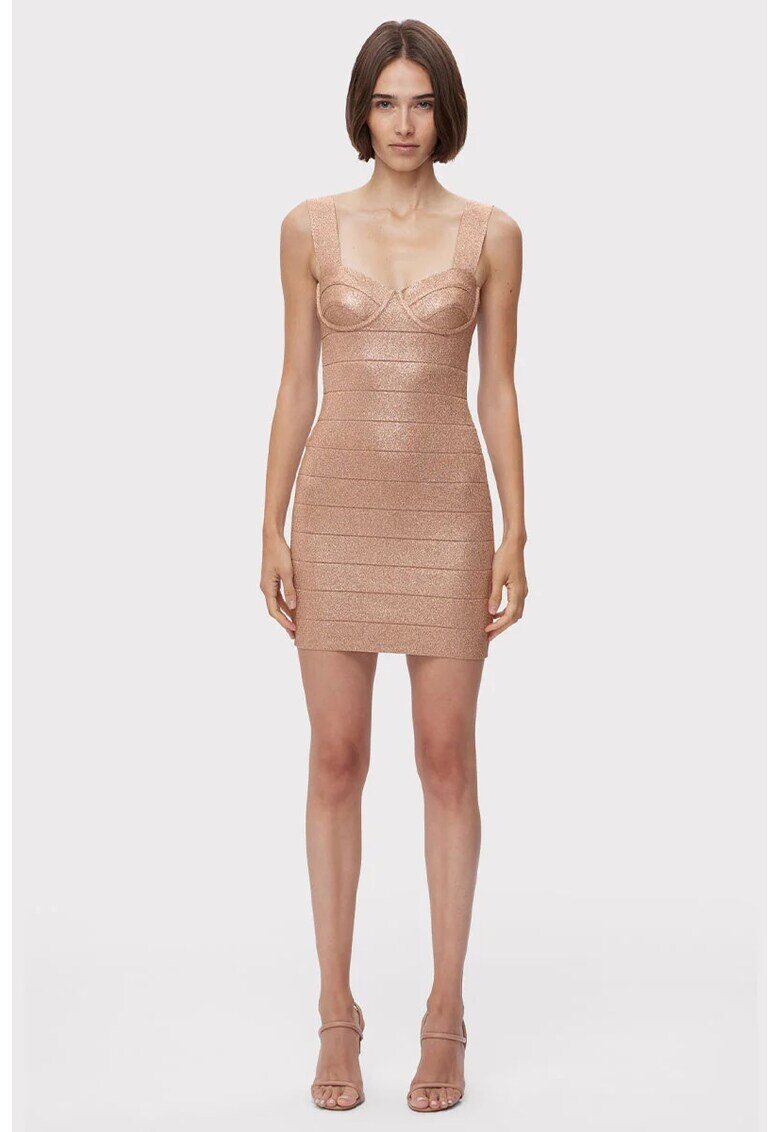 HERVE LEGER Rochie mini cu bretele groase - Розово