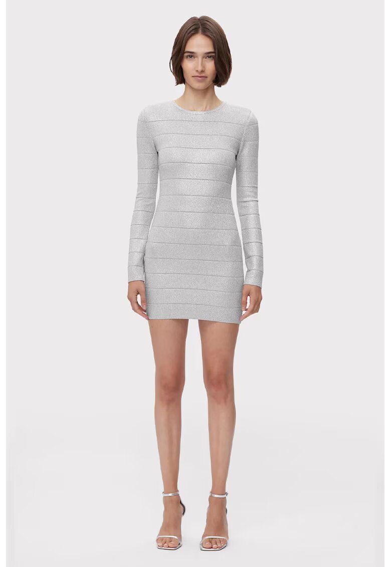 HERVE LEGER Rochie mini cu decolteu rotund si inchidere cu fermoar - Сребрист