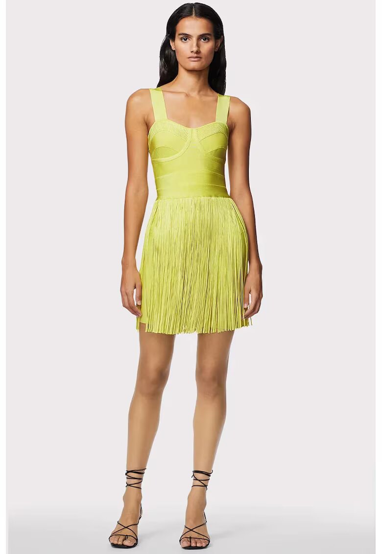 HERVE LEGER Rochie mini cu franjuri - Жълт