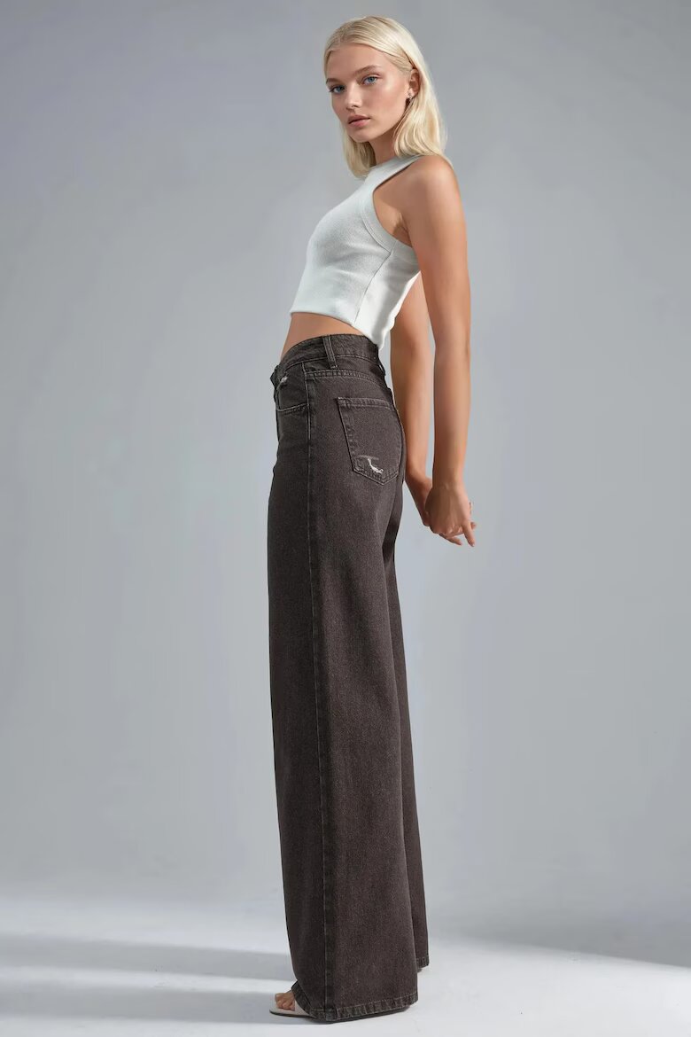 HiCCUP Дамски дънки High Waist Flare висока талия широк крачол кафяво-бежови деним