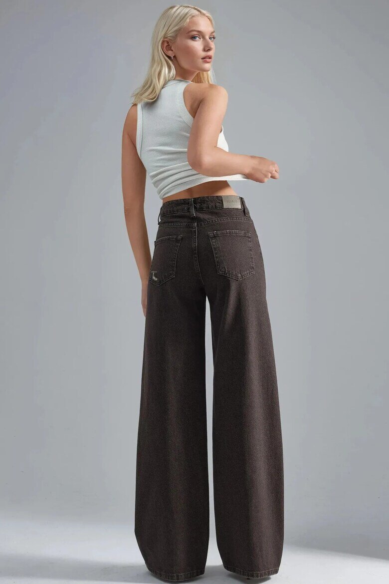 HiCCUP Дамски дънки High Waist Flare висока талия широк крачол кафяво-бежови деним