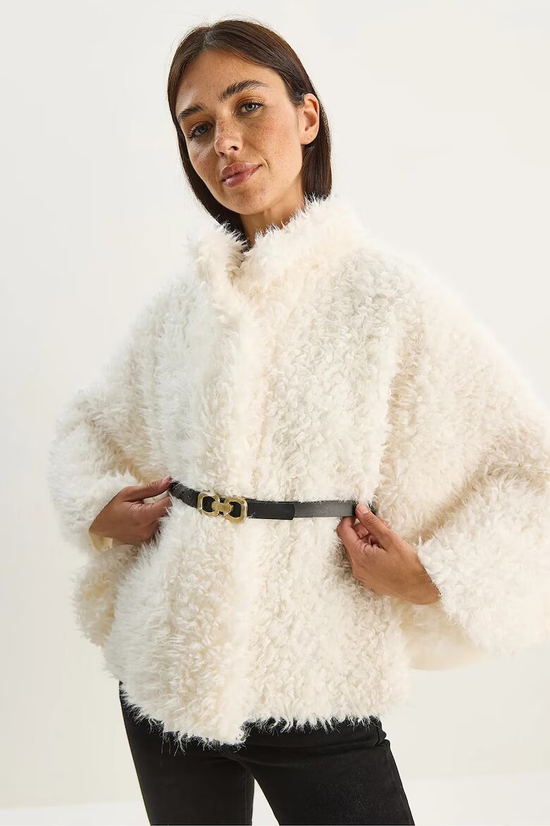 Bianco Lucci Дамско късо палто HiCCUP oversize яка тип сако текстил бяло