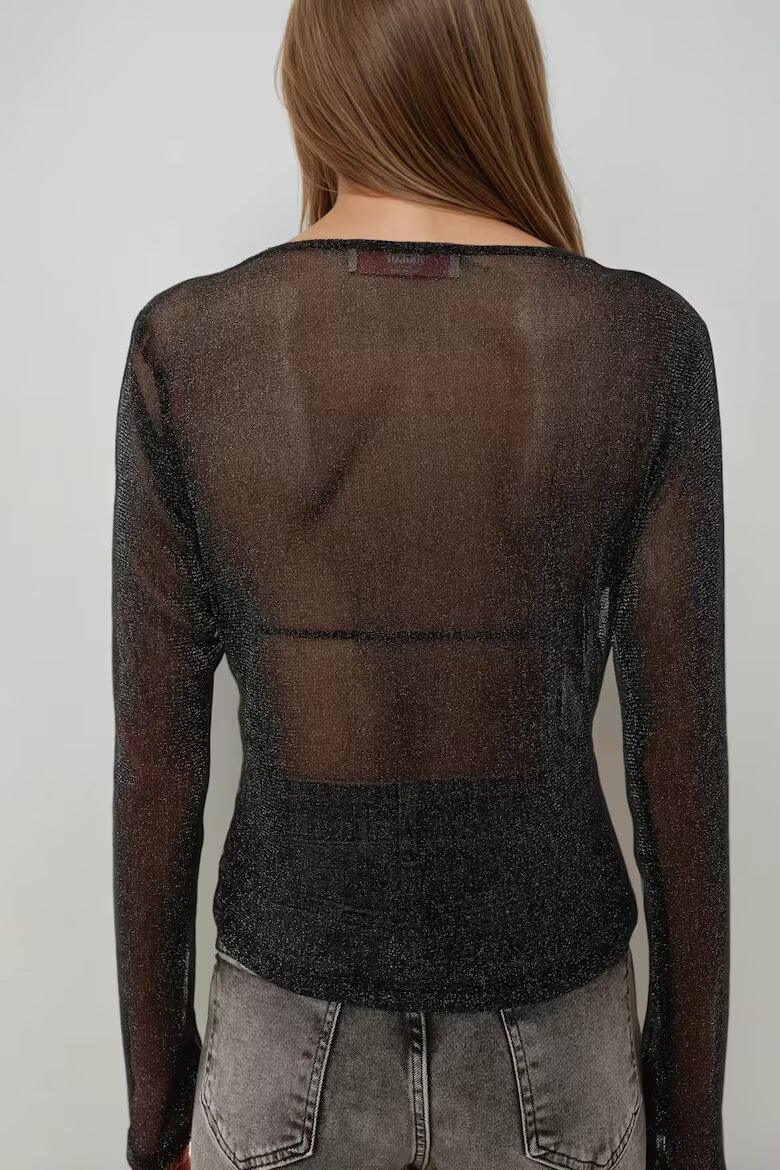 HiCCUP Прозрачна блуза с дълъг ръкав slim fit черна Черен