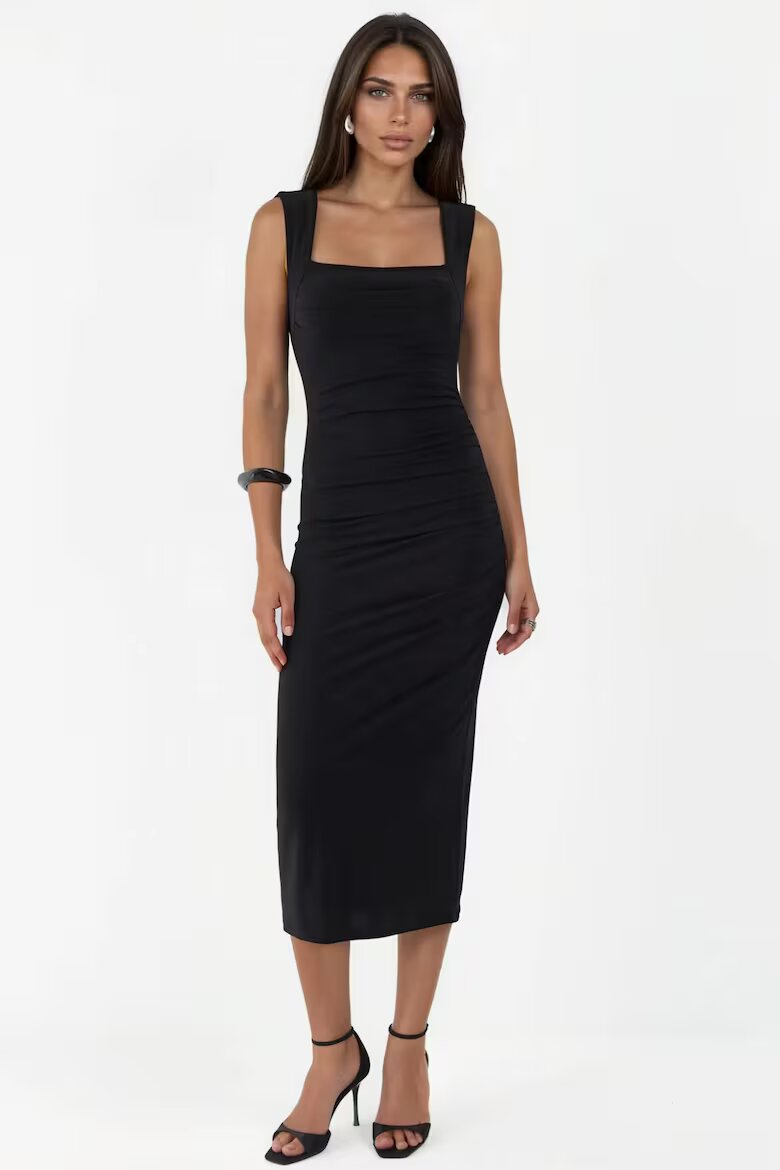 HiCCUP Рокля Midi Bodycon Елегантна Черна 95% полиестер 5% еластан