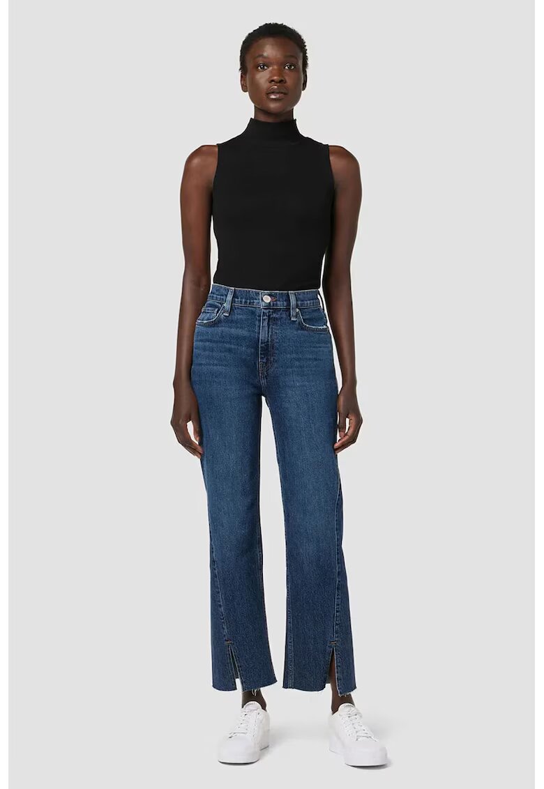 Hudson High Rise Straight Jeans With Ankle Slit - Син