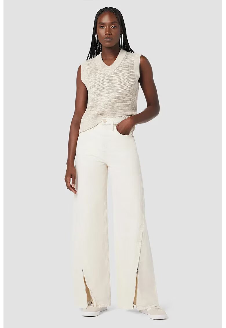 Hudson High Rise Wide Jeans With Ankle Zipped Detail - Бежов