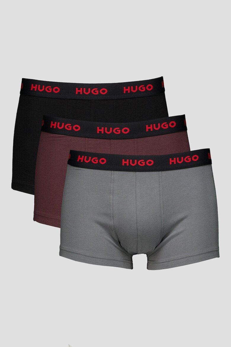 HUGO Боксерки с лого - 3 чифта Бордо/Черен/Сив