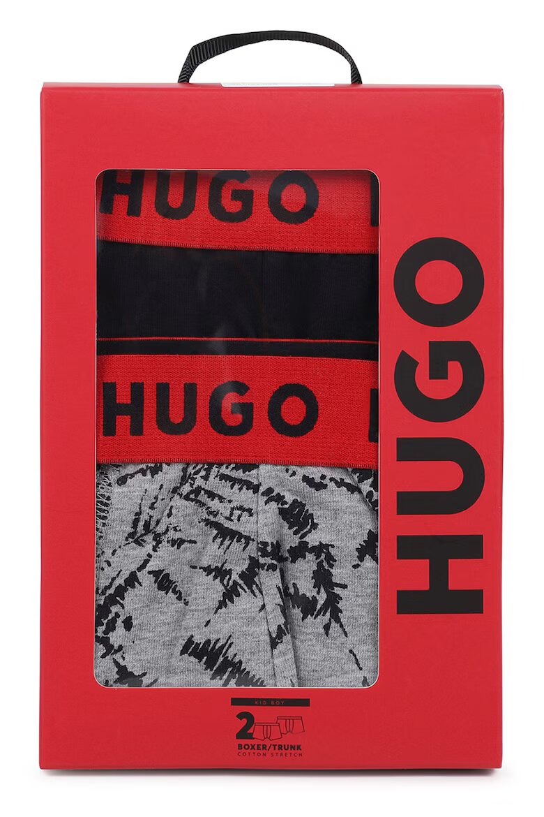 HUGO Боксерки с принт - 2 чифта Черен/Сив