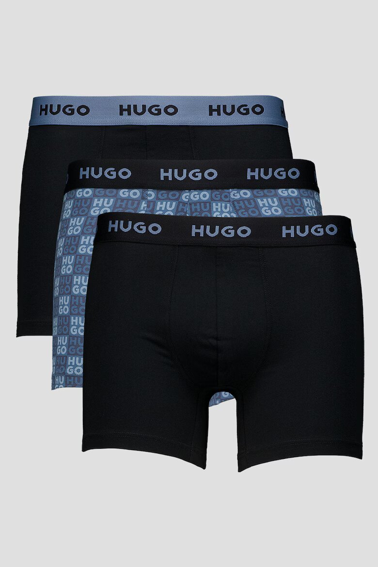HUGO Боксерки с принт - 3 чифта Черен/Син