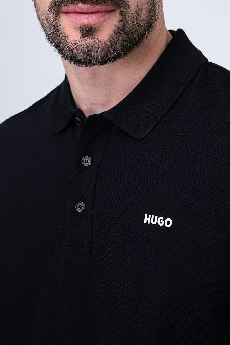 HUGO Памучна блуза с лого Бял/Черен