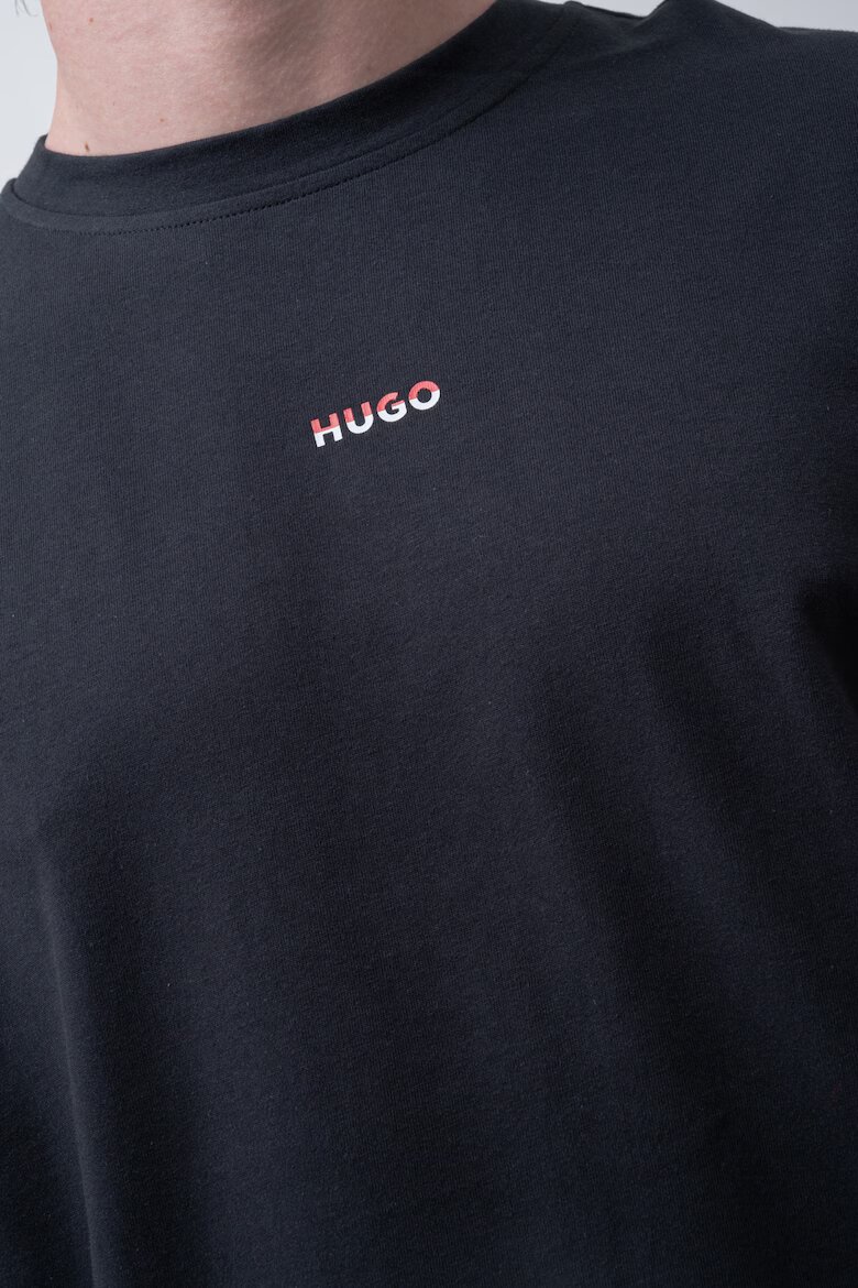 HUGO Памучна горна пижама Черен