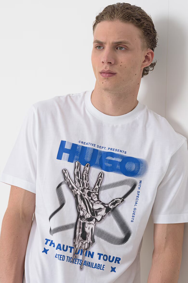 HUGO Памучна тениска с лого Черен/Кралско Синьо/Бял