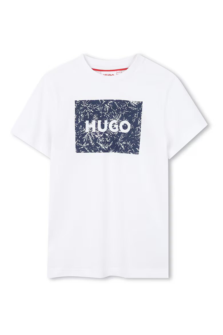 HUGO Памучна тениска с лого Ултрамарин синьо/Бял