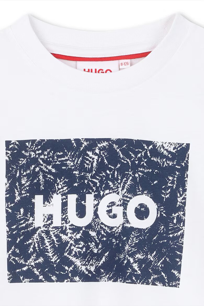 HUGO Памучна тениска с лого Ултрамарин синьо/Бял