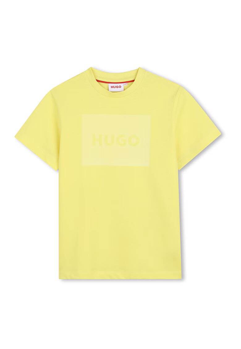 HUGO Памучна тениска с лого - Жълт