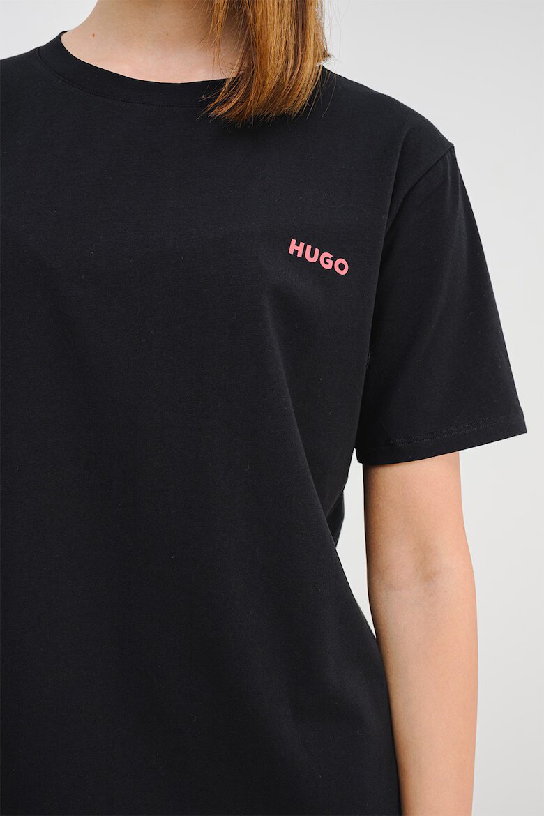 HUGO Пижамена блуза с памук с овално деколте Черен