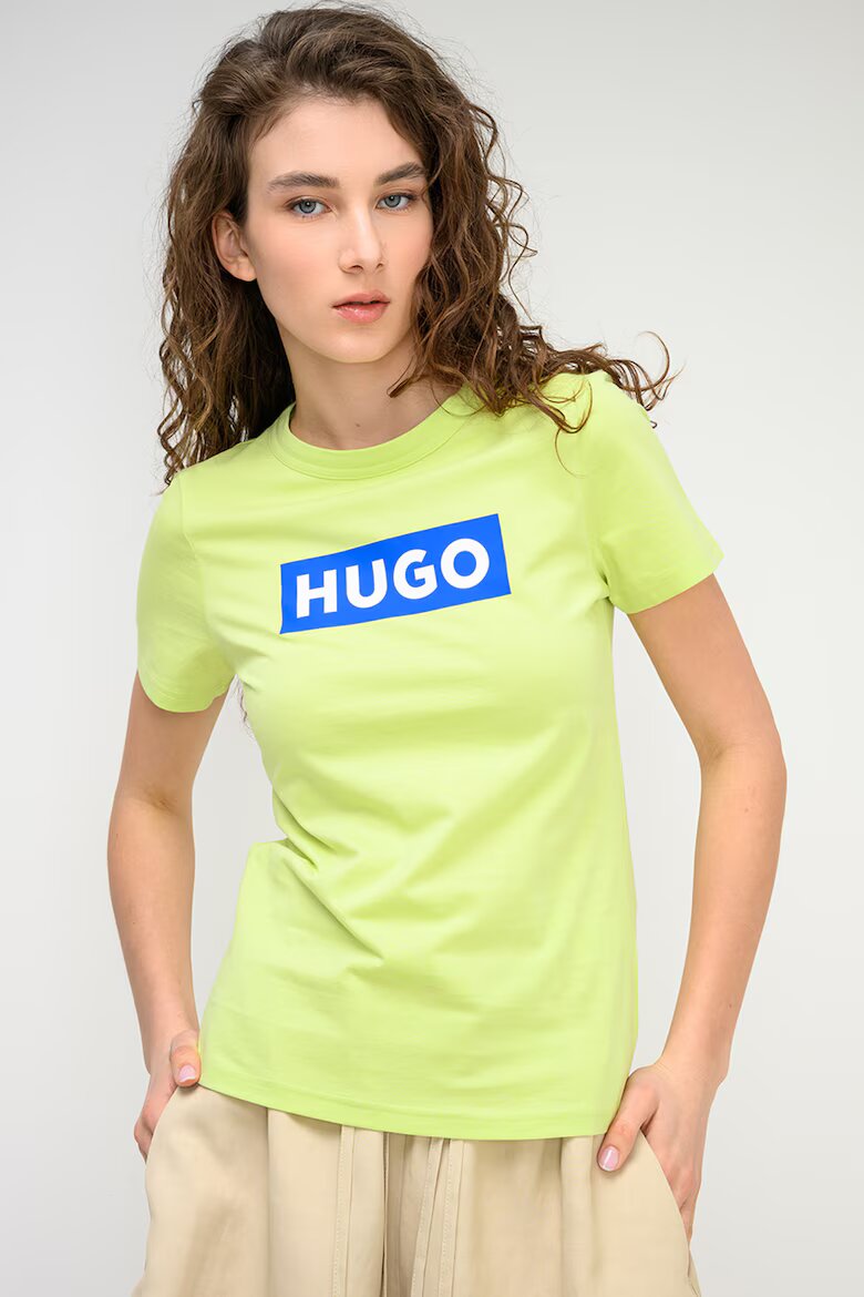 HUGO Слим тениска с лого Кралско Синьо/Шам фъстък зелено
