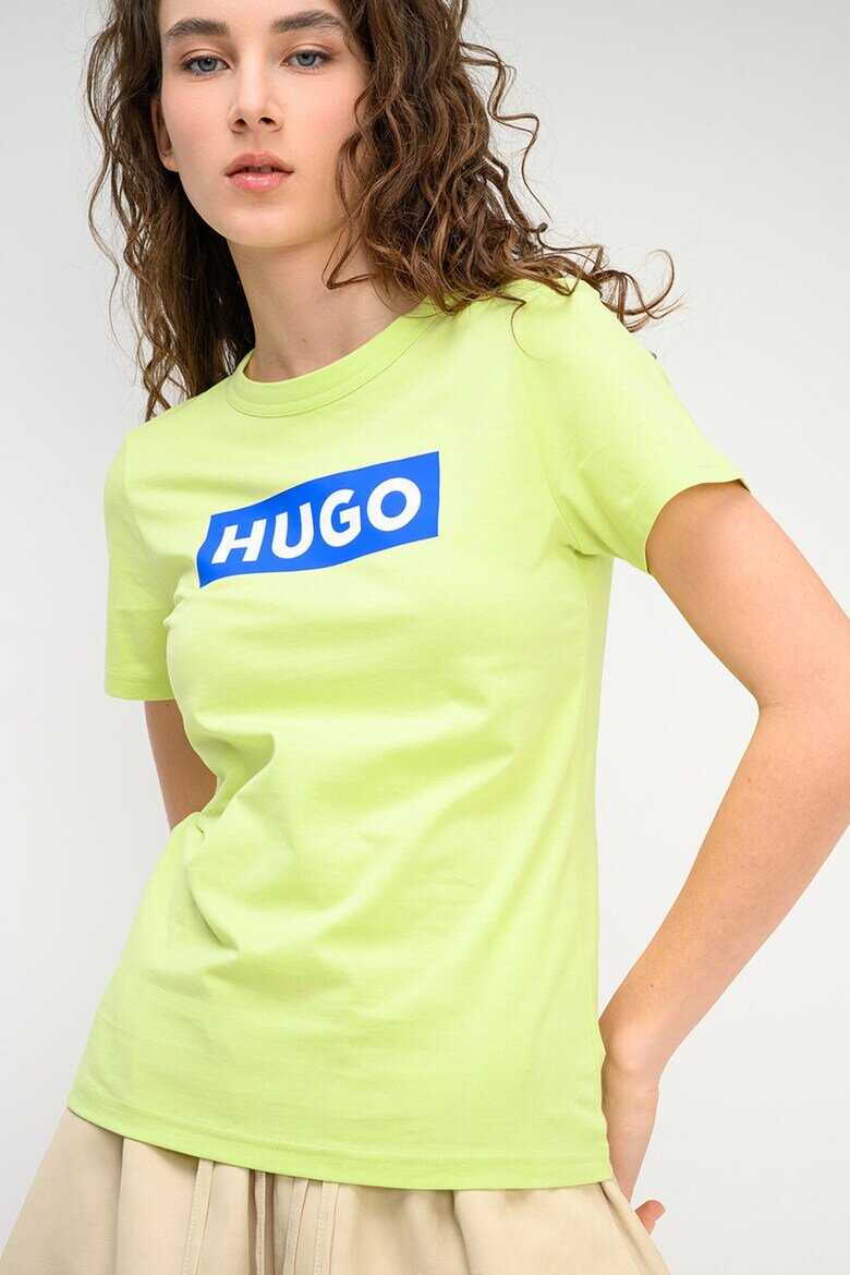 HUGO Слим тениска с лого Кралско Синьо/Шам фъстък зелено