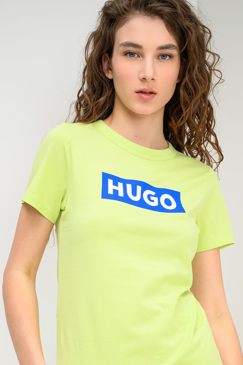 HUGO Слим тениска с лого Кралско Синьо/Шам фъстък зелено