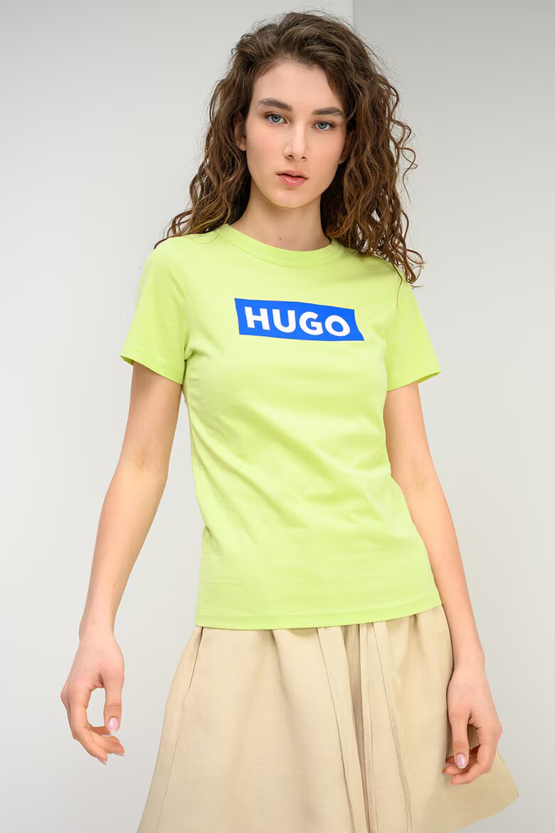HUGO Слим тениска с лого Кралско Синьо/Шам фъстък зелено