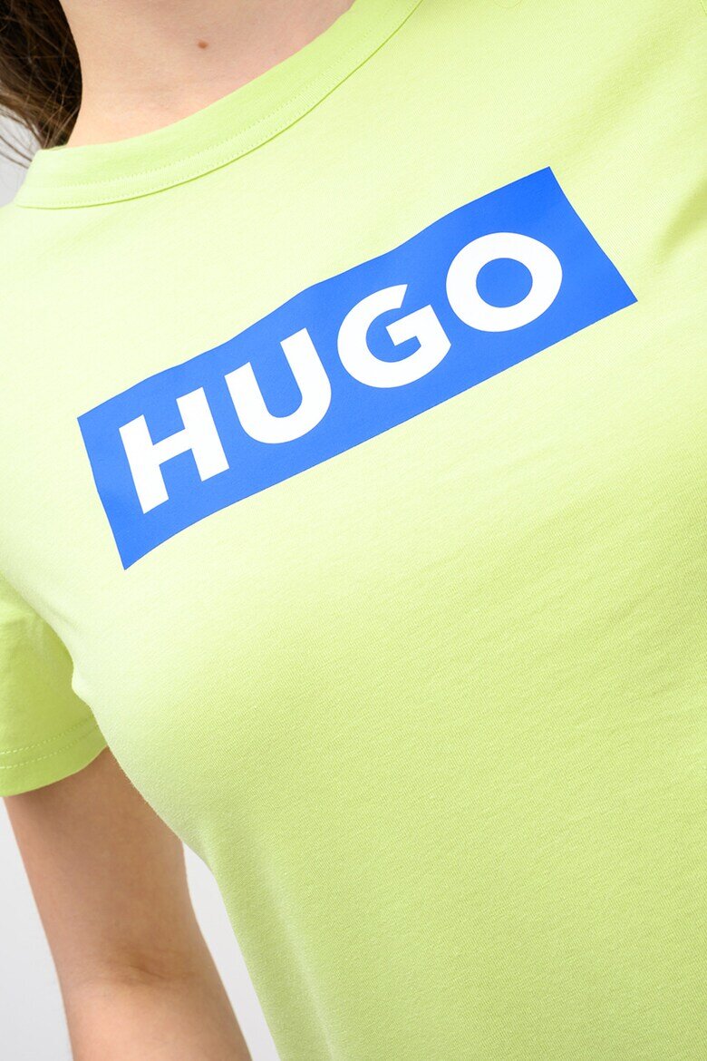 HUGO Слим тениска с лого Кралско Синьо/Шам фъстък зелено