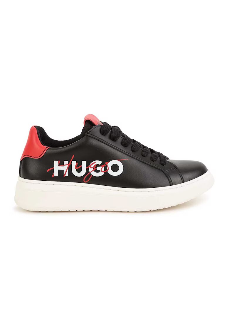 HUGO Спортни обувки от кожа в лого - Бял/Черен/Корал