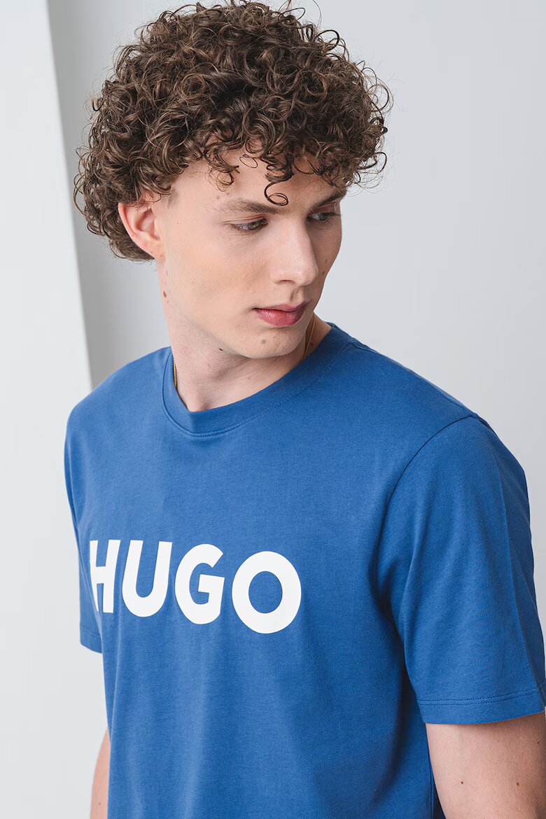 HUGO Стандартна тениска Dulivio с гумирано лого Бял/Тъмносин