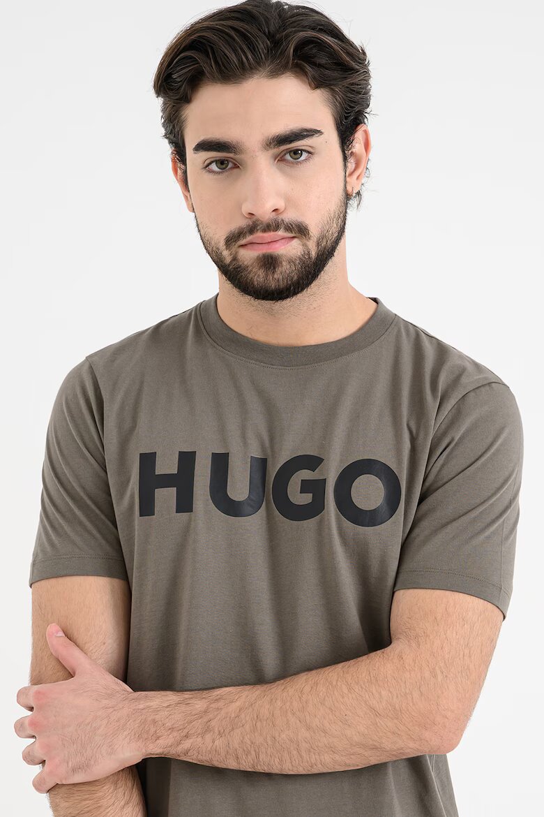 HUGO Стандартна тениска Dulivio с гумирано лого Черен/Каки