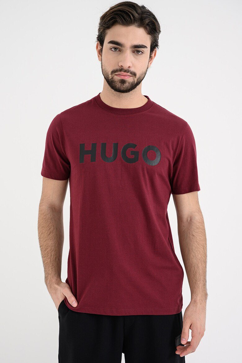HUGO Стандартна тениска Dulivio с гумирано лого Черен/Тъмновиолетов