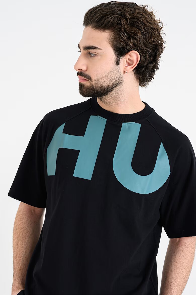 HUGO Свободна тениска Nalftee с лого Черен/Персийско зелено