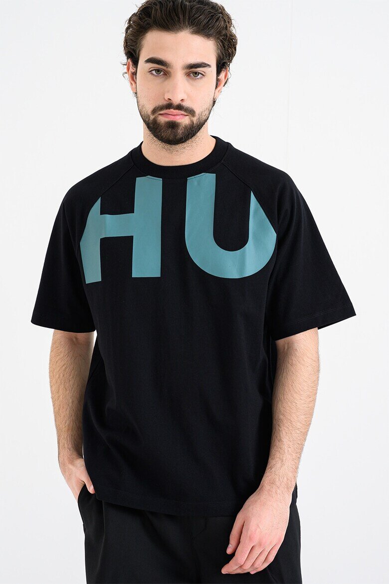 HUGO Свободна тениска Nalftee с лого Черен/Персийско зелено