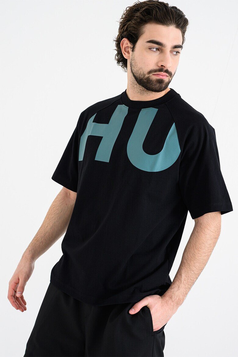 HUGO Свободна тениска Nalftee с лого Черен/Персийско зелено