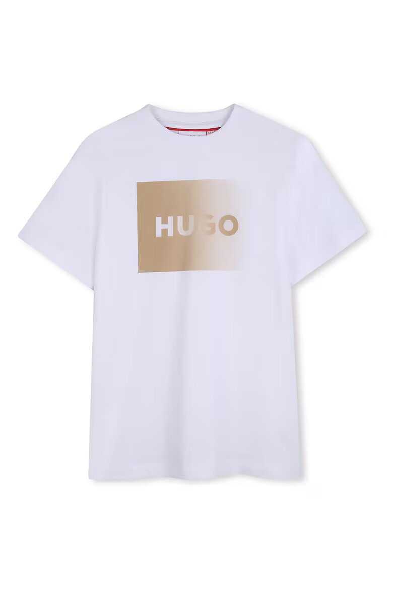 HUGO Тениска с овално деколте и лого с преливащи се нюанси Камел/Бял