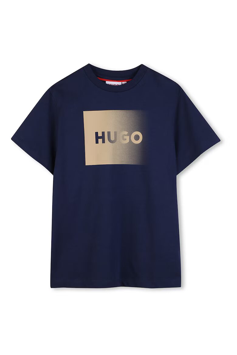 HUGO Тениска с овално деколте и лого с преливащи се нюанси Ултрамарин синьо/Камел