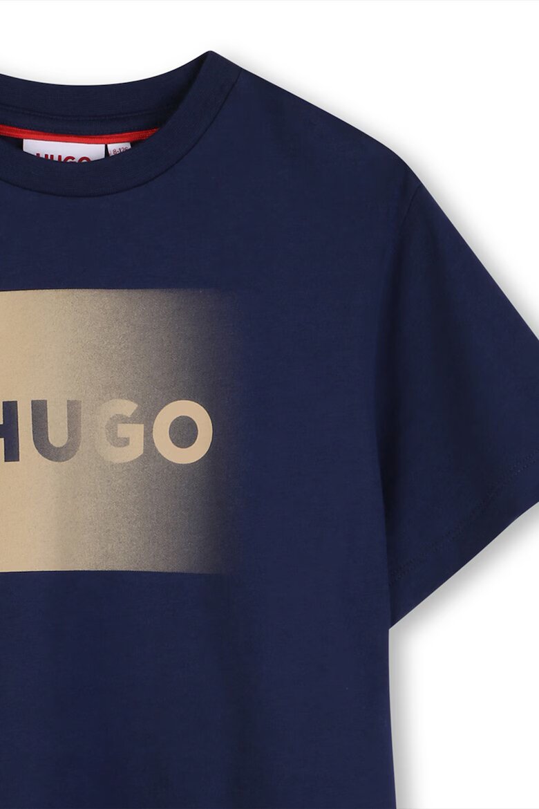 HUGO Тениска с овално деколте и лого с преливащи се нюанси Ултрамарин синьо/Камел