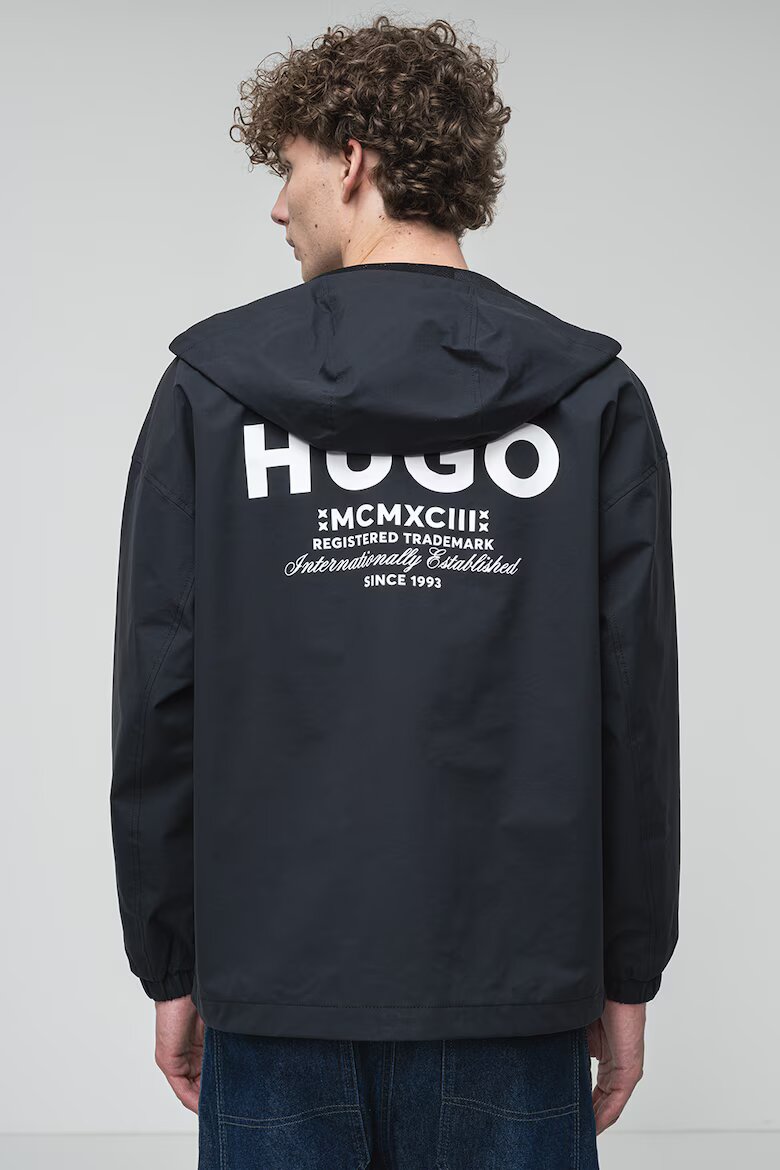 HUGO Яке с качулка и лого Черен