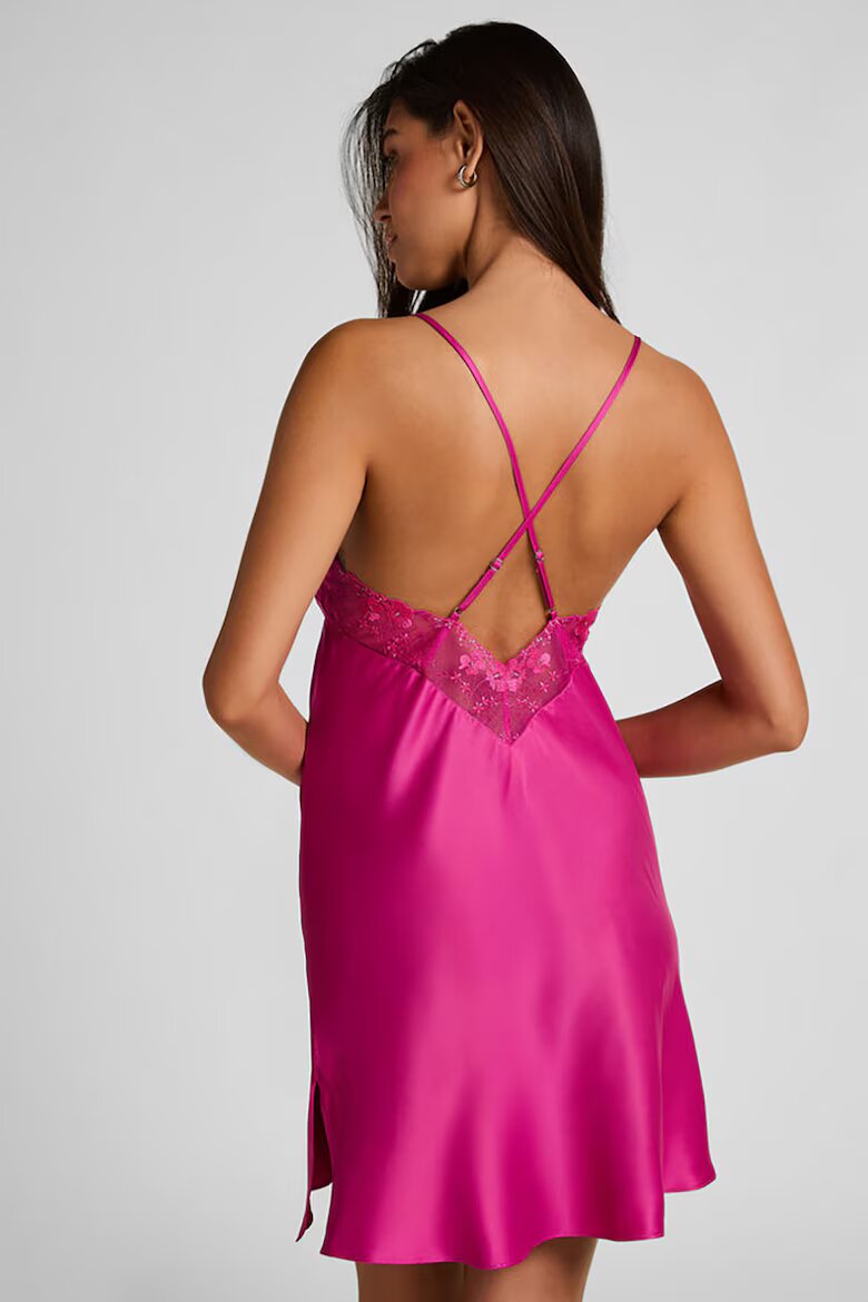 Hunkemoller Сатинирана нощница Peonie с дантела Фуксия